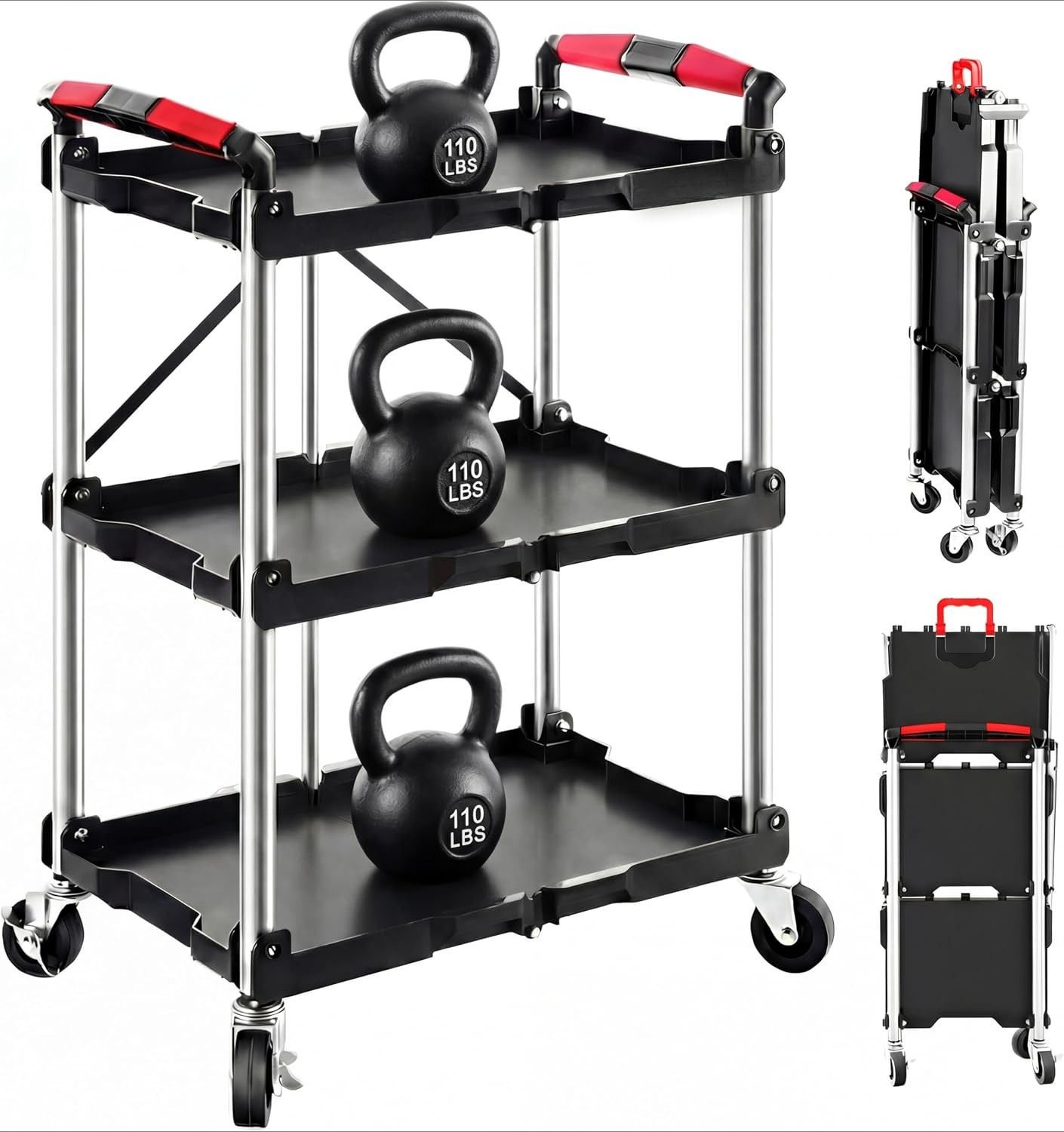 Workshop Tools Shelf - Wózek warsztatowy składany z 3 półkami,