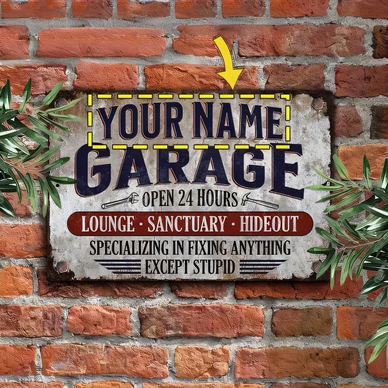 Workshop Tools Name - Personalizowana metalowa tabliczka w stylu vintage